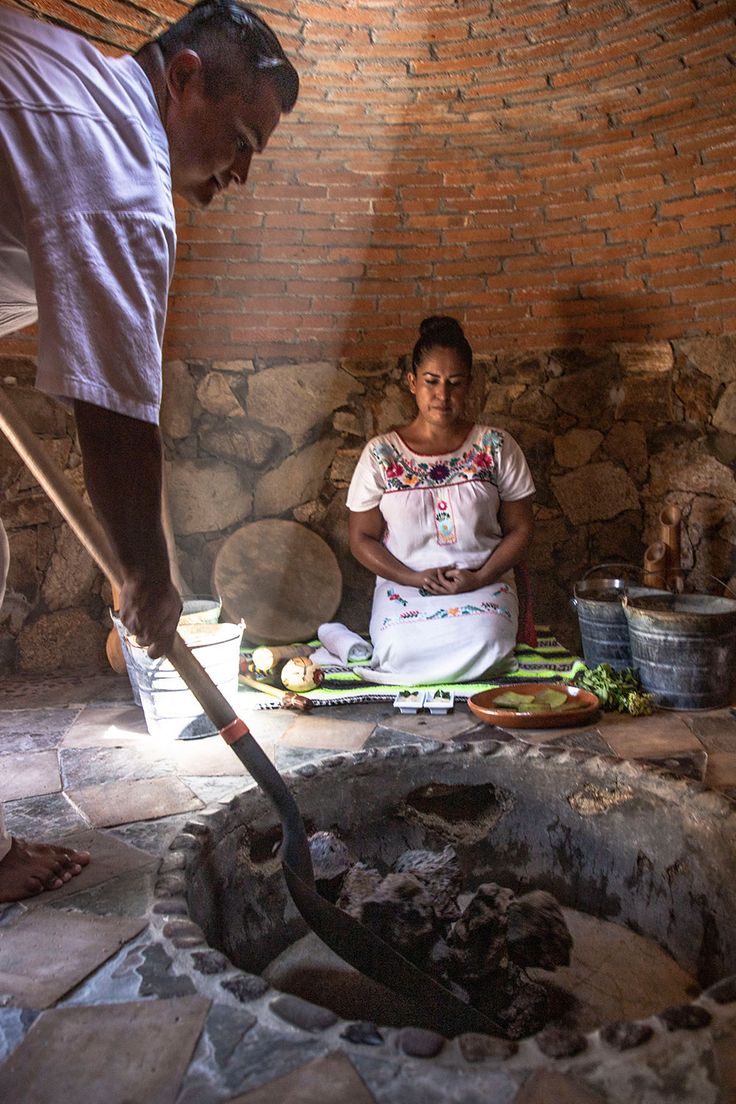 Traditional Temazcal sweat lodge ceremony - sacred purification ritual